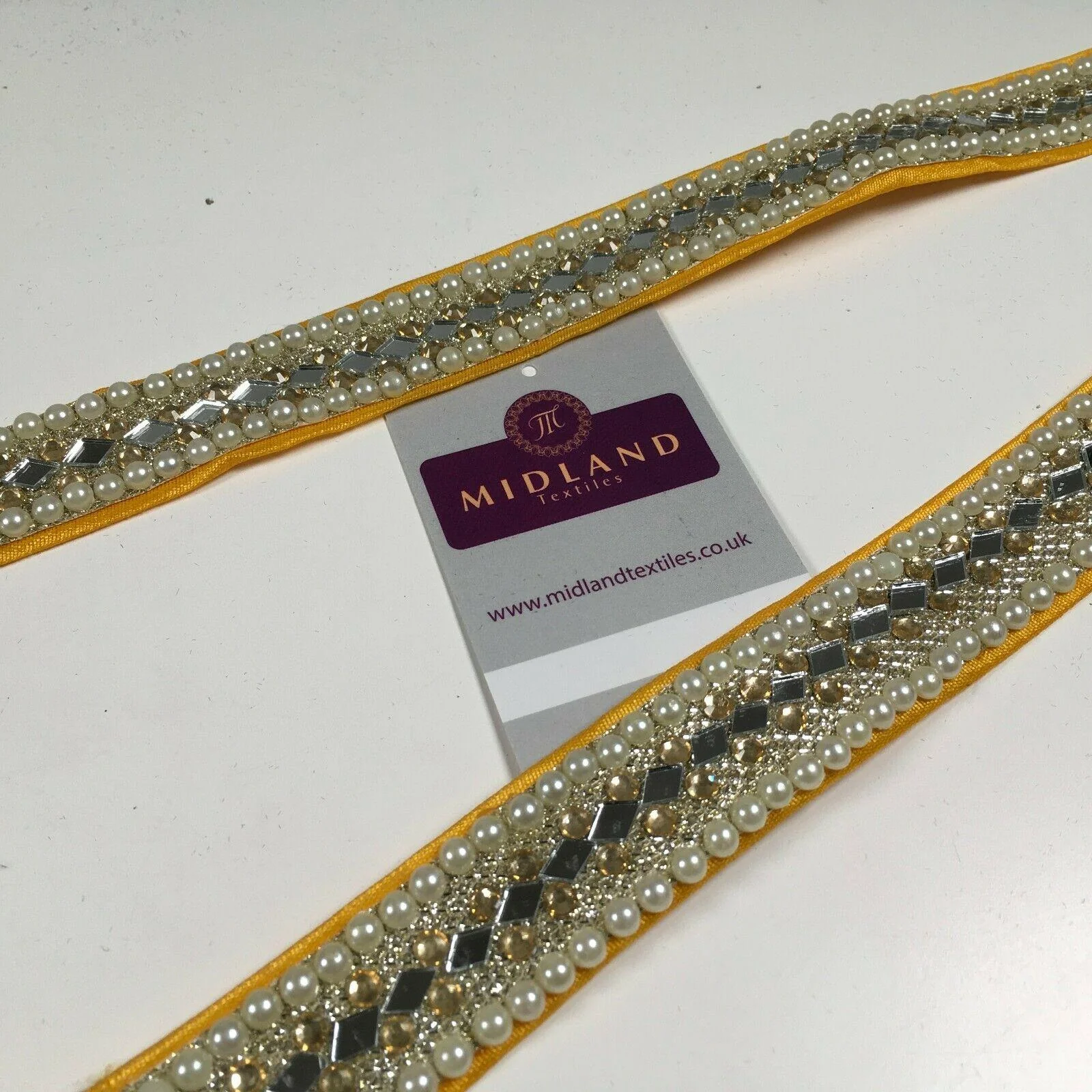 25 mm Cut out Diamond shape mirror pearl border edging sari bridal M1342 - Image 13