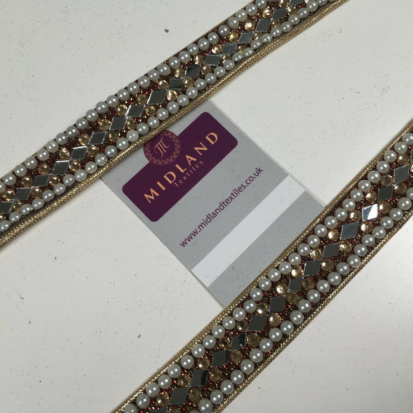 25 mm Cut out Diamond shape mirror pearl border edging sari bridal M1342 - Image 17