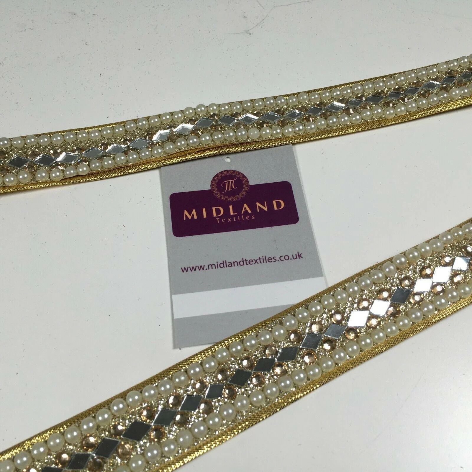 25 mm Cut out Diamond shape mirror pearl border edging sari bridal M1342 - Image 18