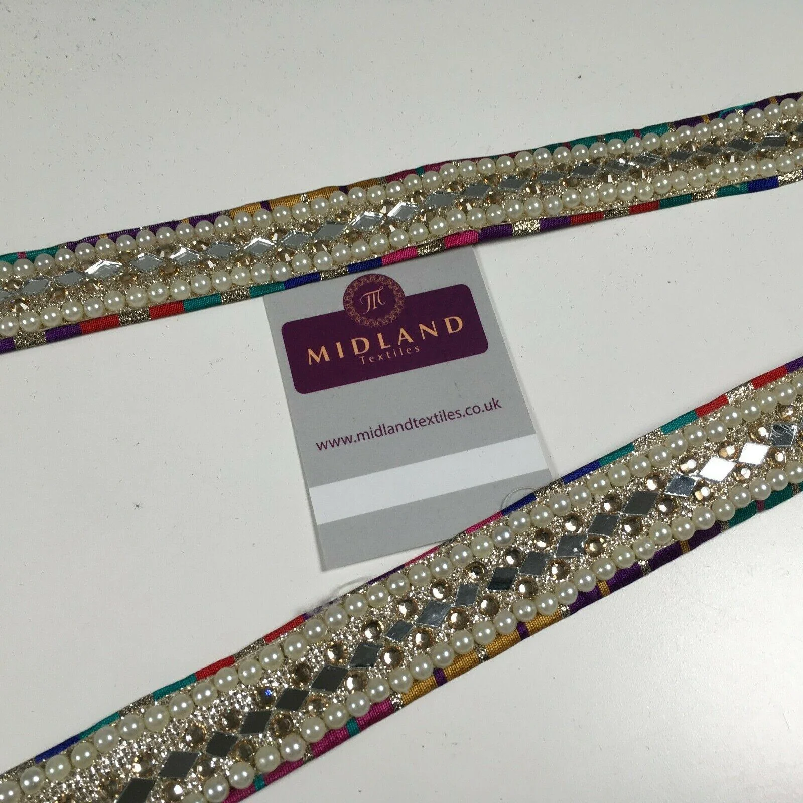 25 mm Cut out Diamond shape mirror pearl border edging sari bridal M1342 - Image 19