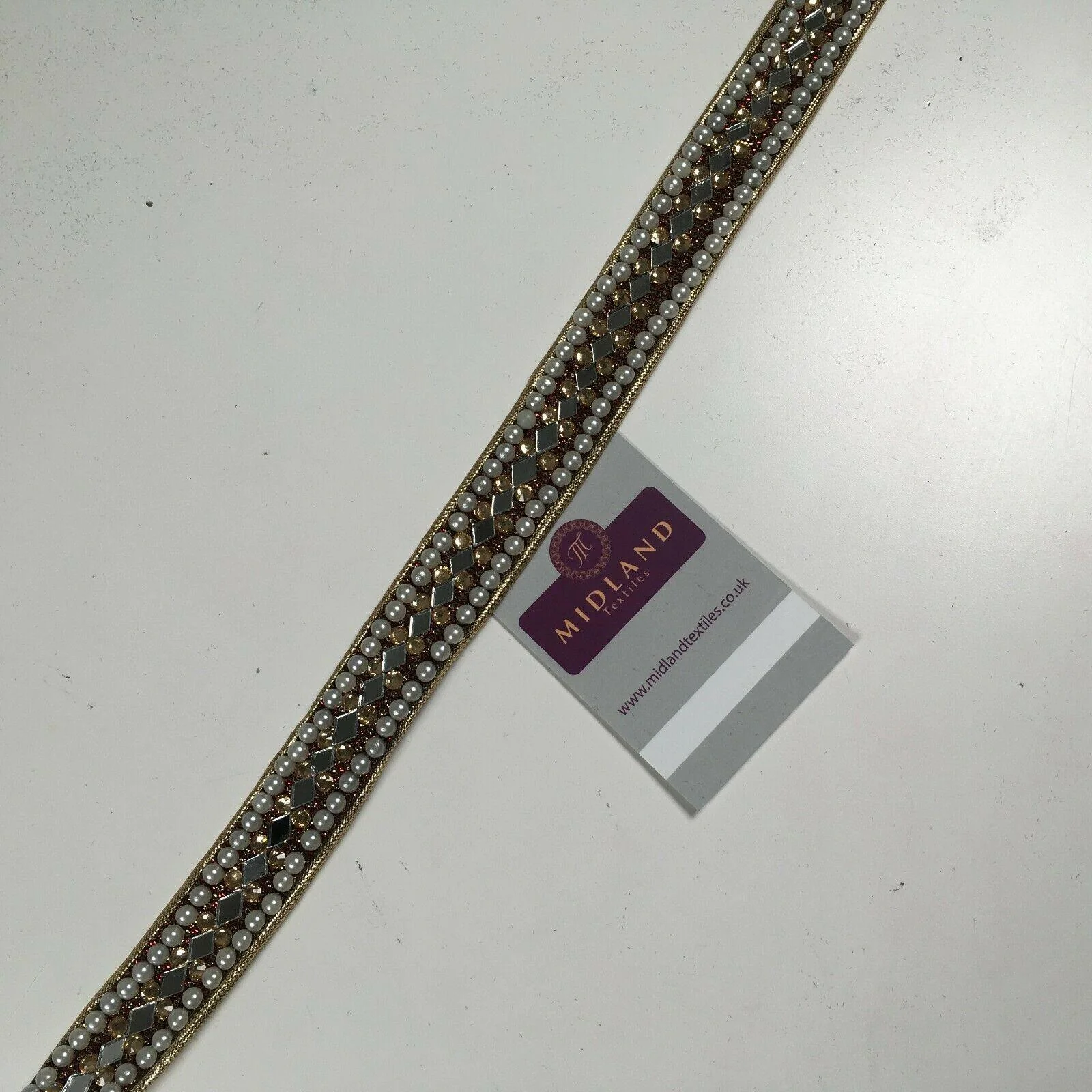 25 mm Cut out Diamond shape mirror pearl border edging sari bridal M1342 - Image 23