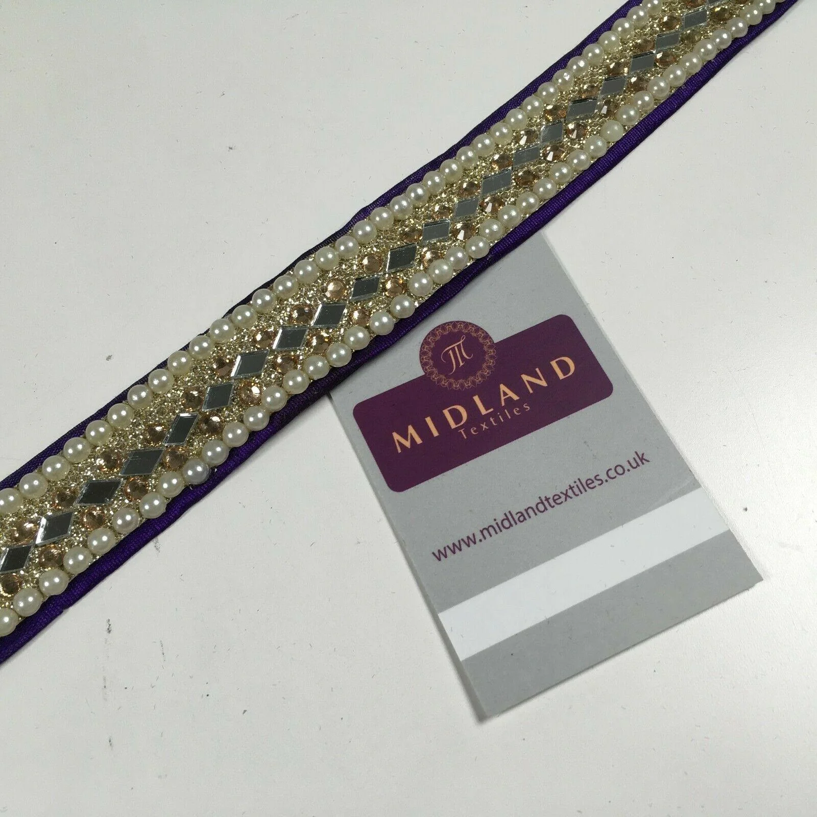 25 mm Cut out Diamond shape mirror pearl border edging sari bridal M1342 - Image 24