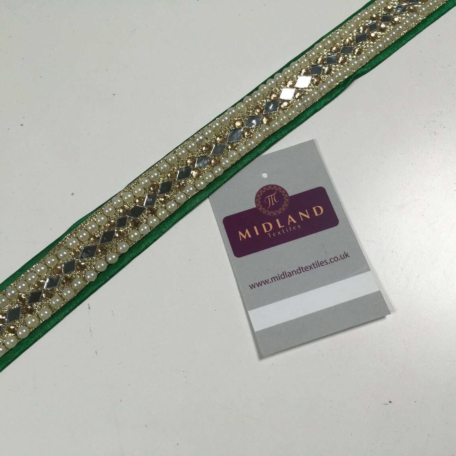 25 mm Cut out Diamond shape mirror pearl border edging sari bridal M1342 - Image 25