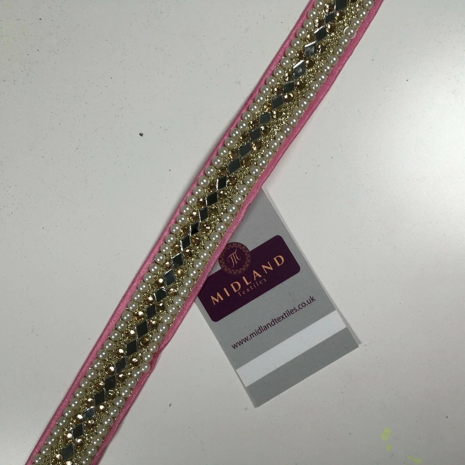 25 mm Cut out Diamond shape mirror pearl border edging sari bridal M1342 - Image 3