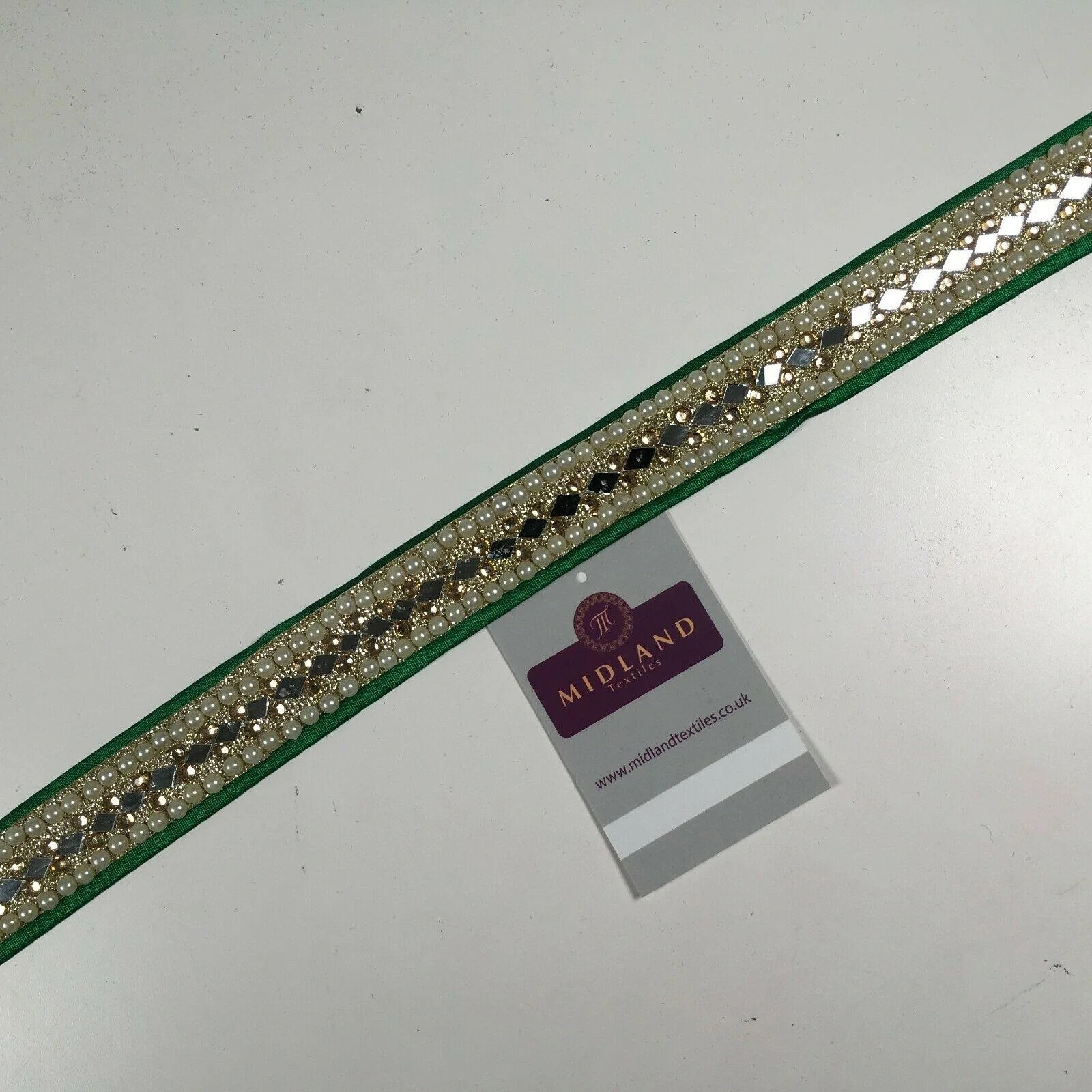 25 mm Cut out Diamond shape mirror pearl border edging sari bridal M1342 - Image 4