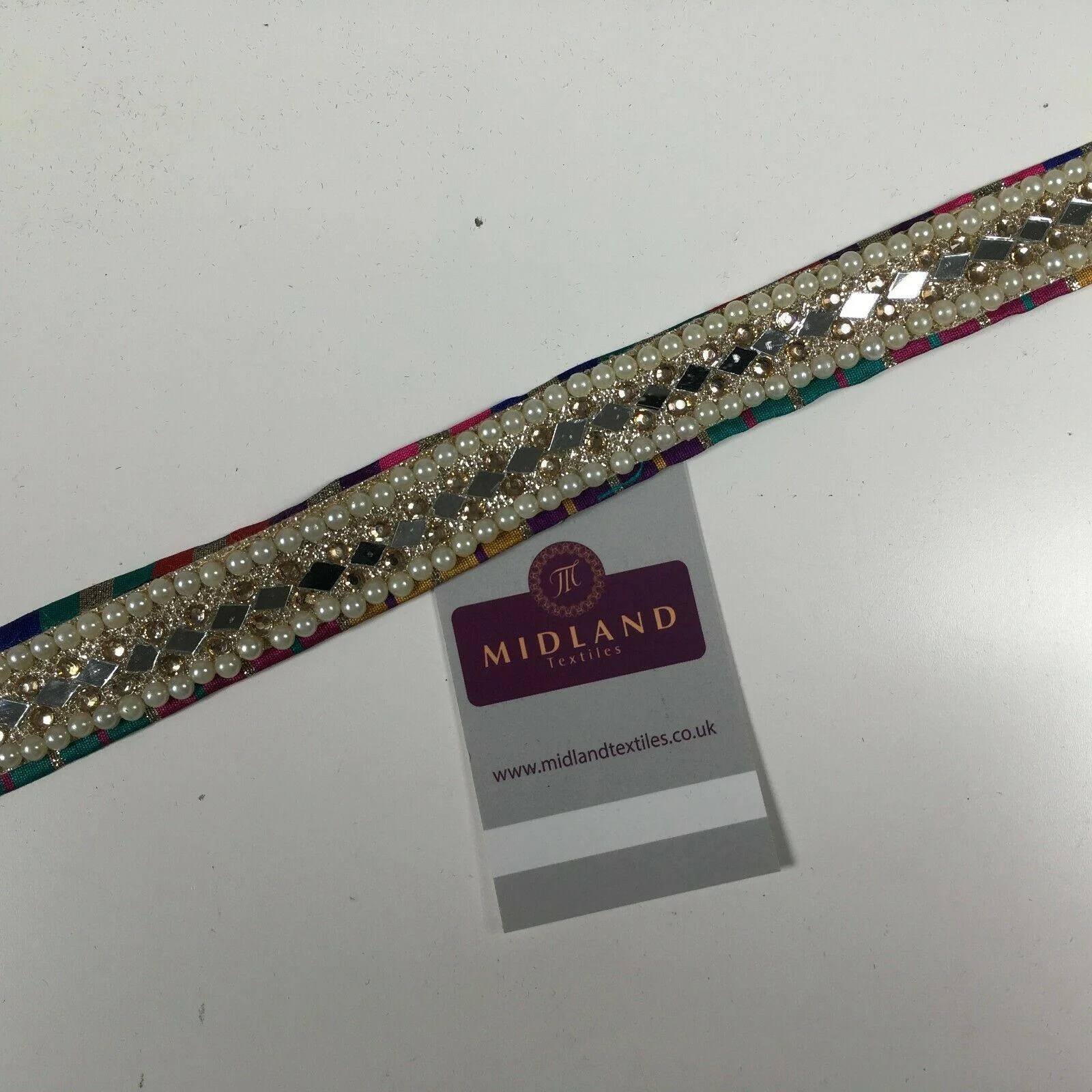 25 mm Cut out Diamond shape mirror pearl border edging sari bridal M1342 - Image 6