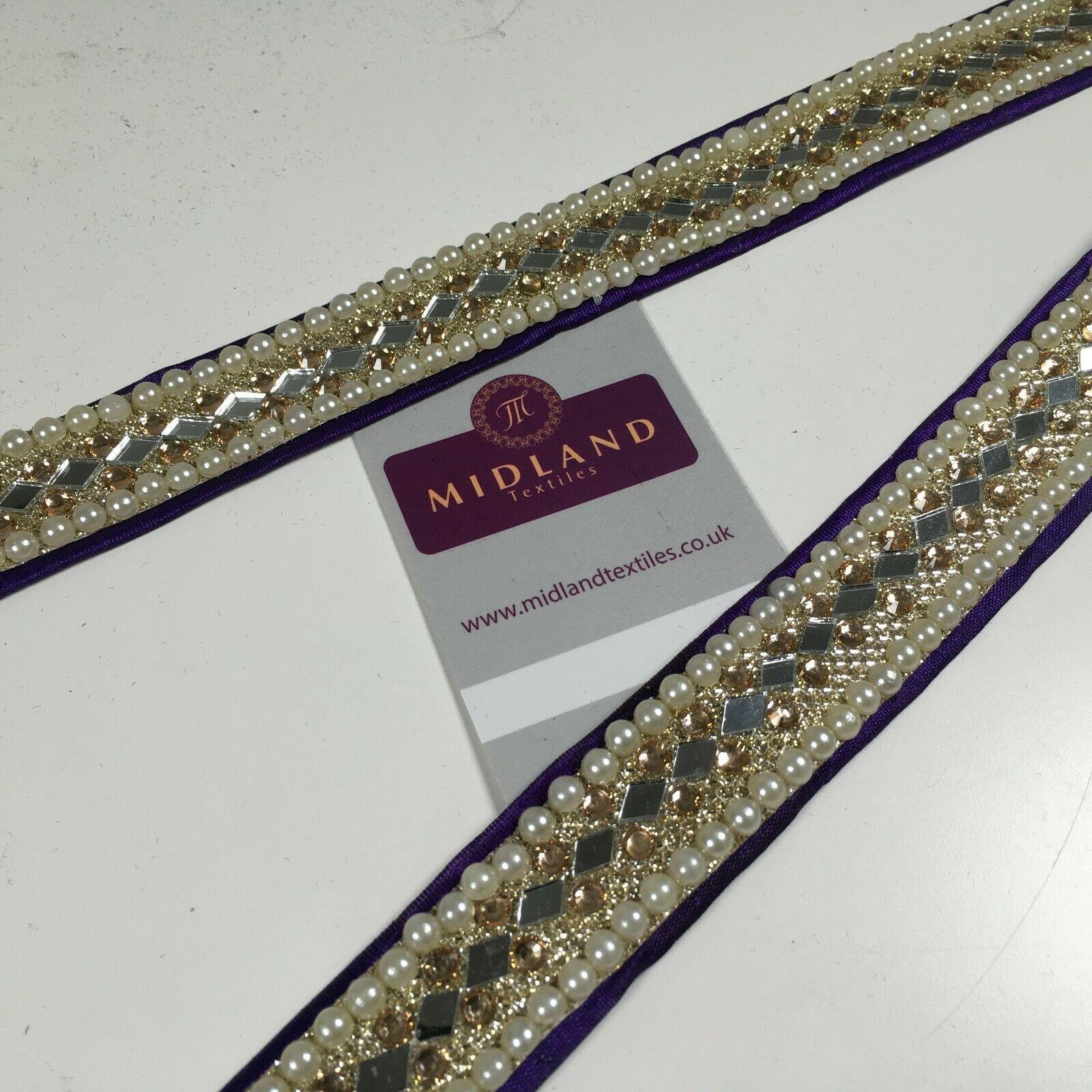25 mm Cut out Diamond shape mirror pearl border edging sari bridal M1342 - Image 9