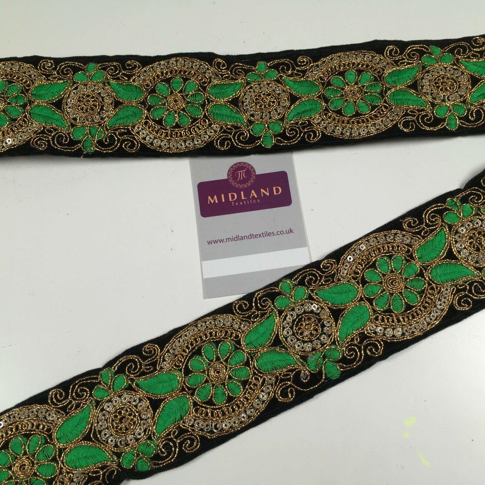 60mm Black embroidered Velvet border edging bridal saree M1341 - Image 11