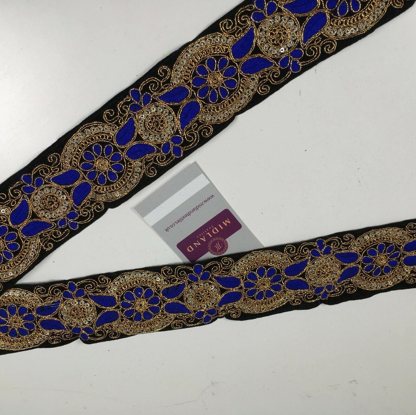 60mm Black embroidered Velvet border edging bridal saree M1341 - Image 12