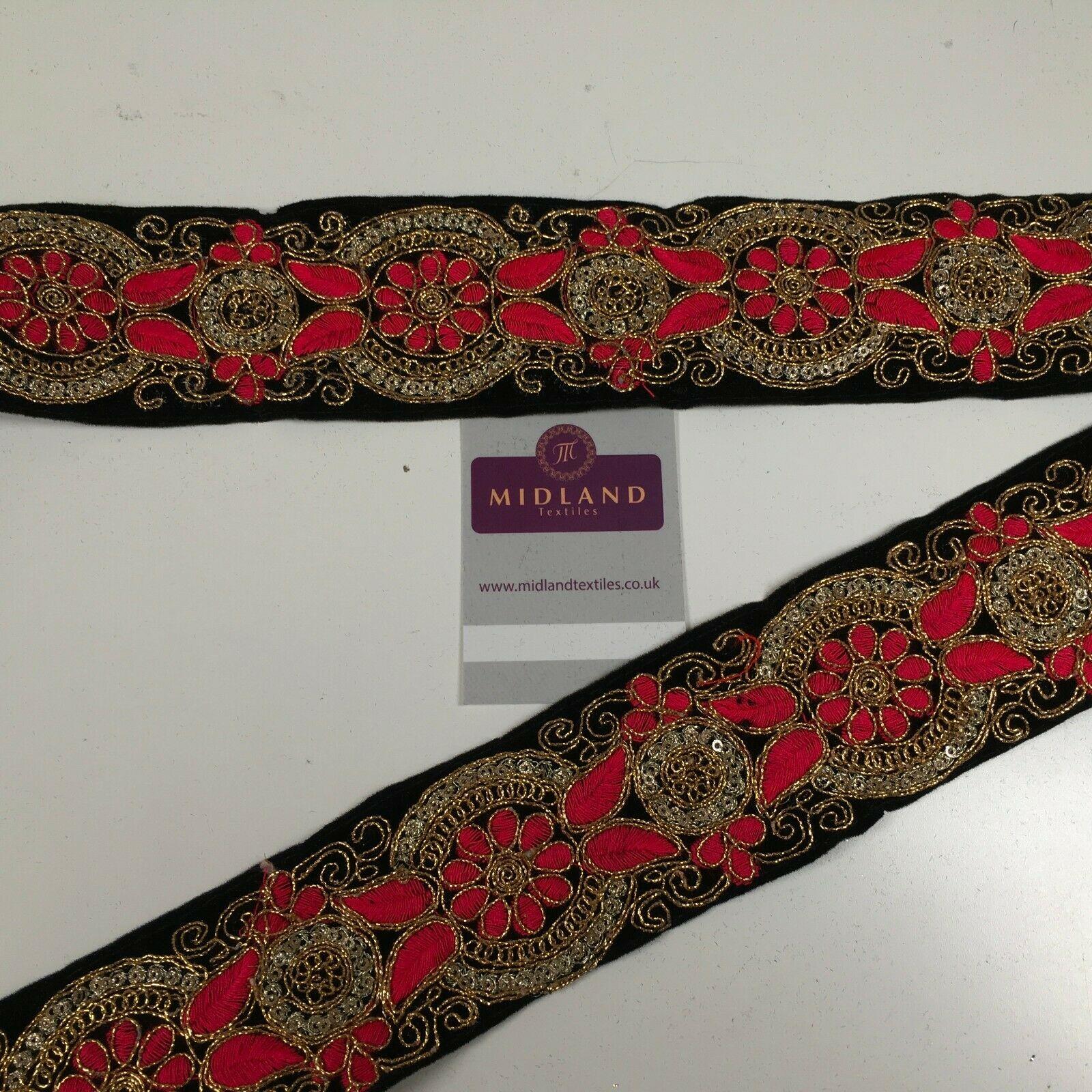 60mm Black embroidered Velvet border edging bridal saree M1341 - Image 13