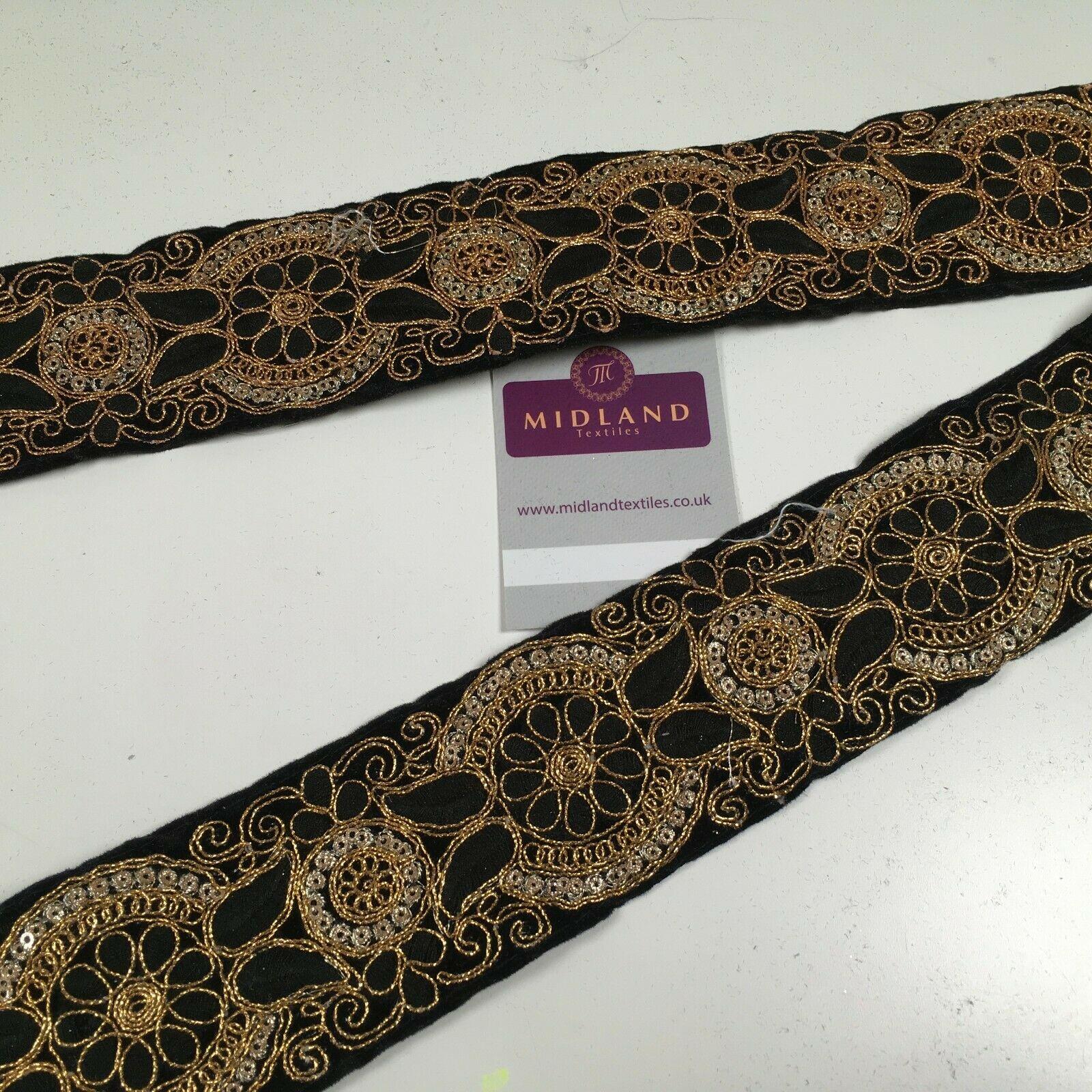 60mm Black embroidered Velvet border edging bridal saree M1341 - Image 14