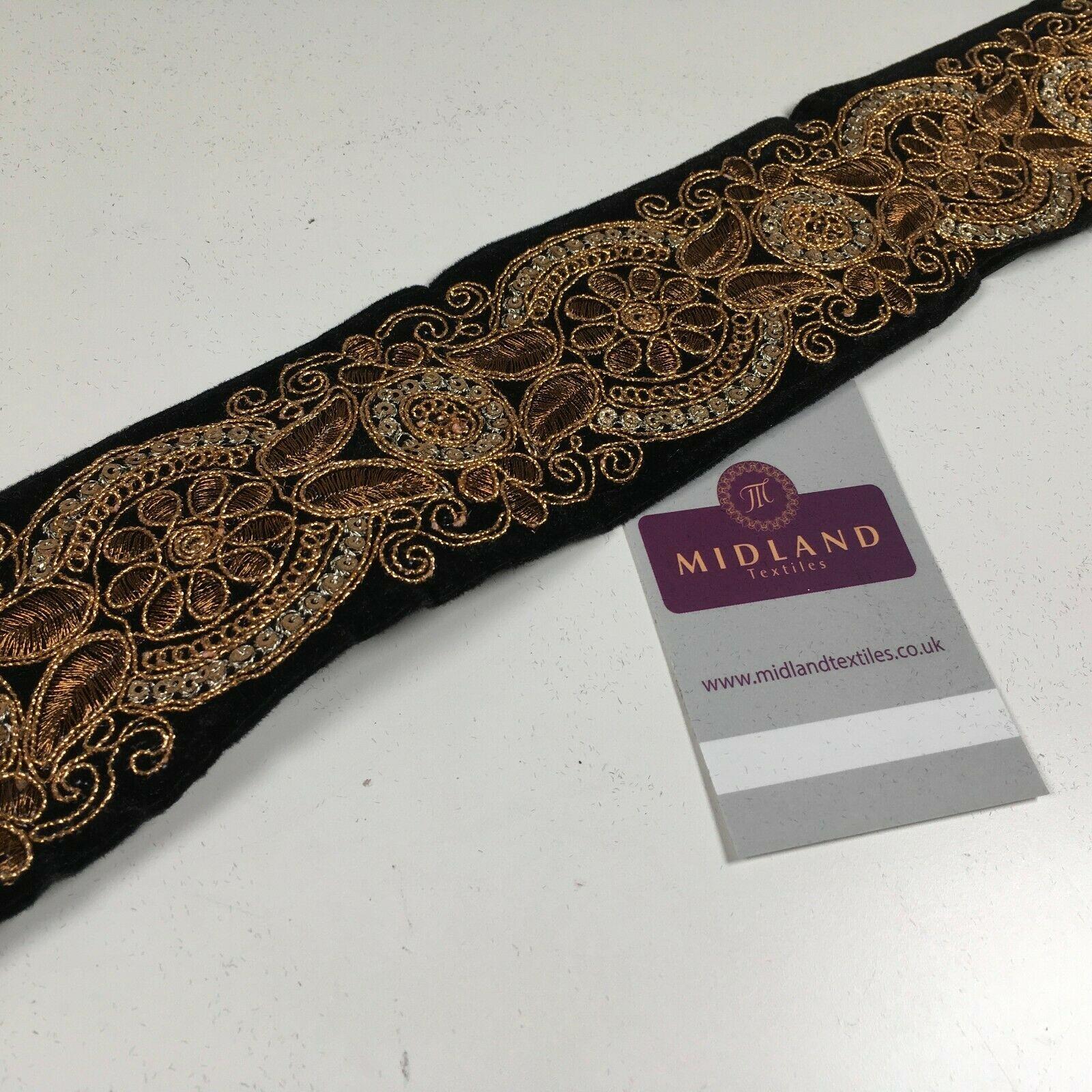 60mm Black embroidered Velvet border edging bridal saree M1341 - Image 15