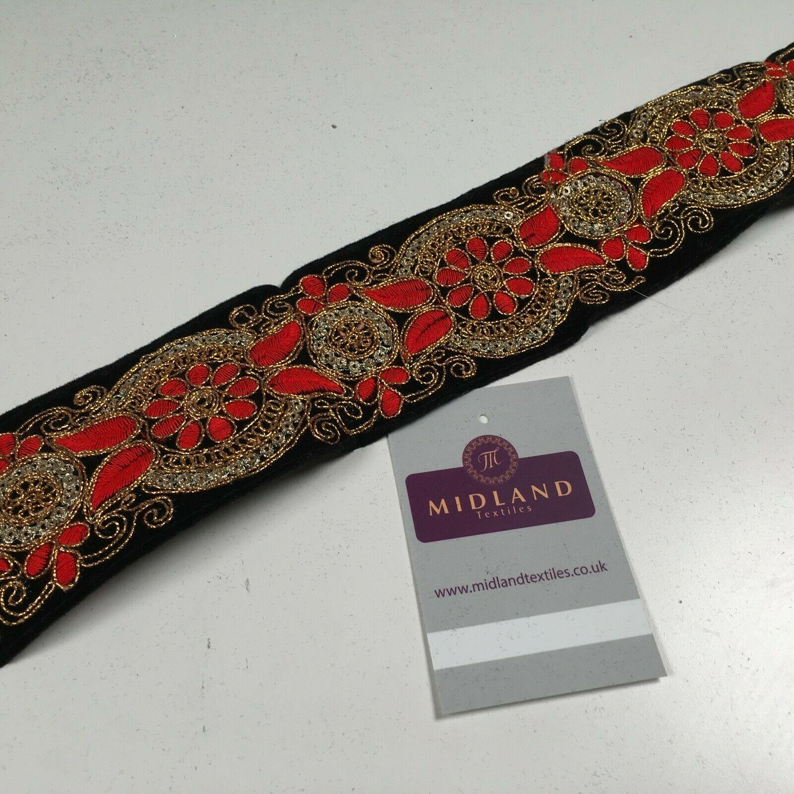 60mm Black embroidered Velvet border edging bridal saree M1341 - Image 16