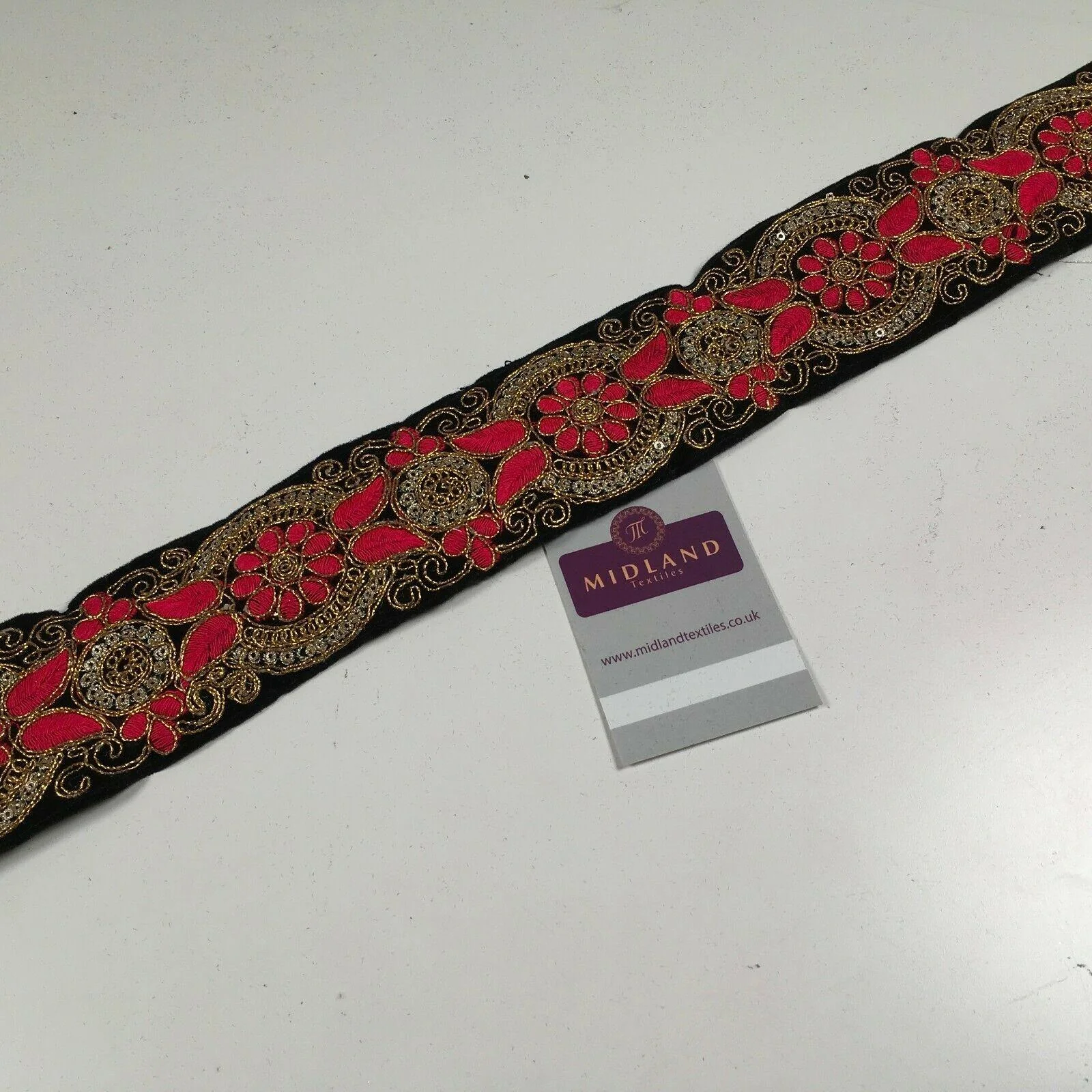 60mm Black embroidered Velvet border edging bridal saree M1341 - Image 3