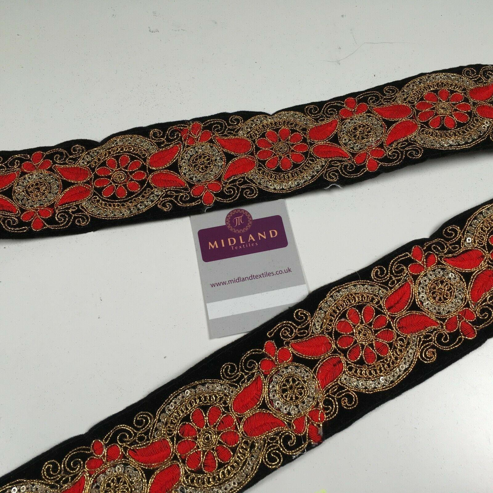 60mm Black embroidered Velvet border edging bridal saree M1341 - Image 4