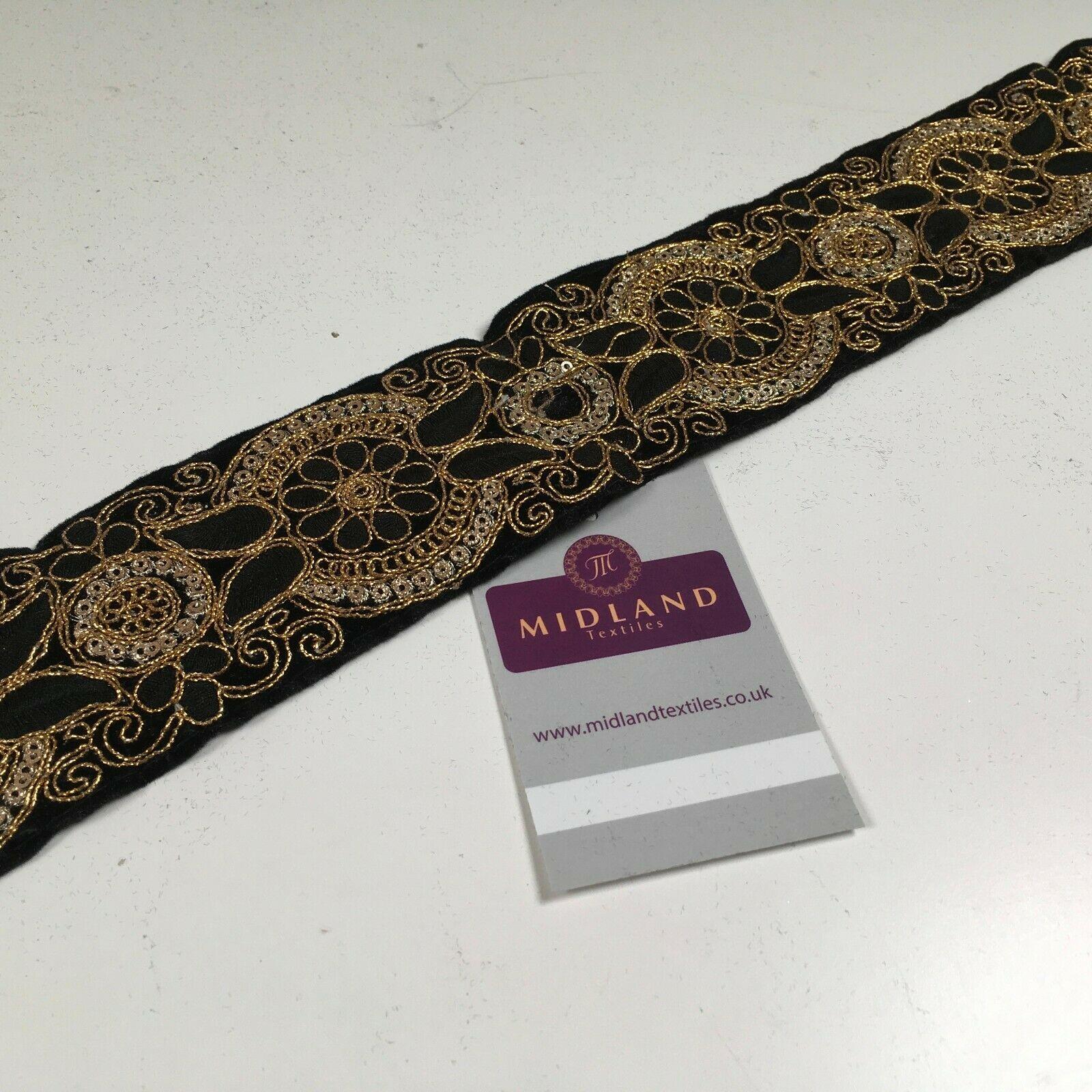 60mm Black embroidered Velvet border edging bridal saree M1341 - Image 5