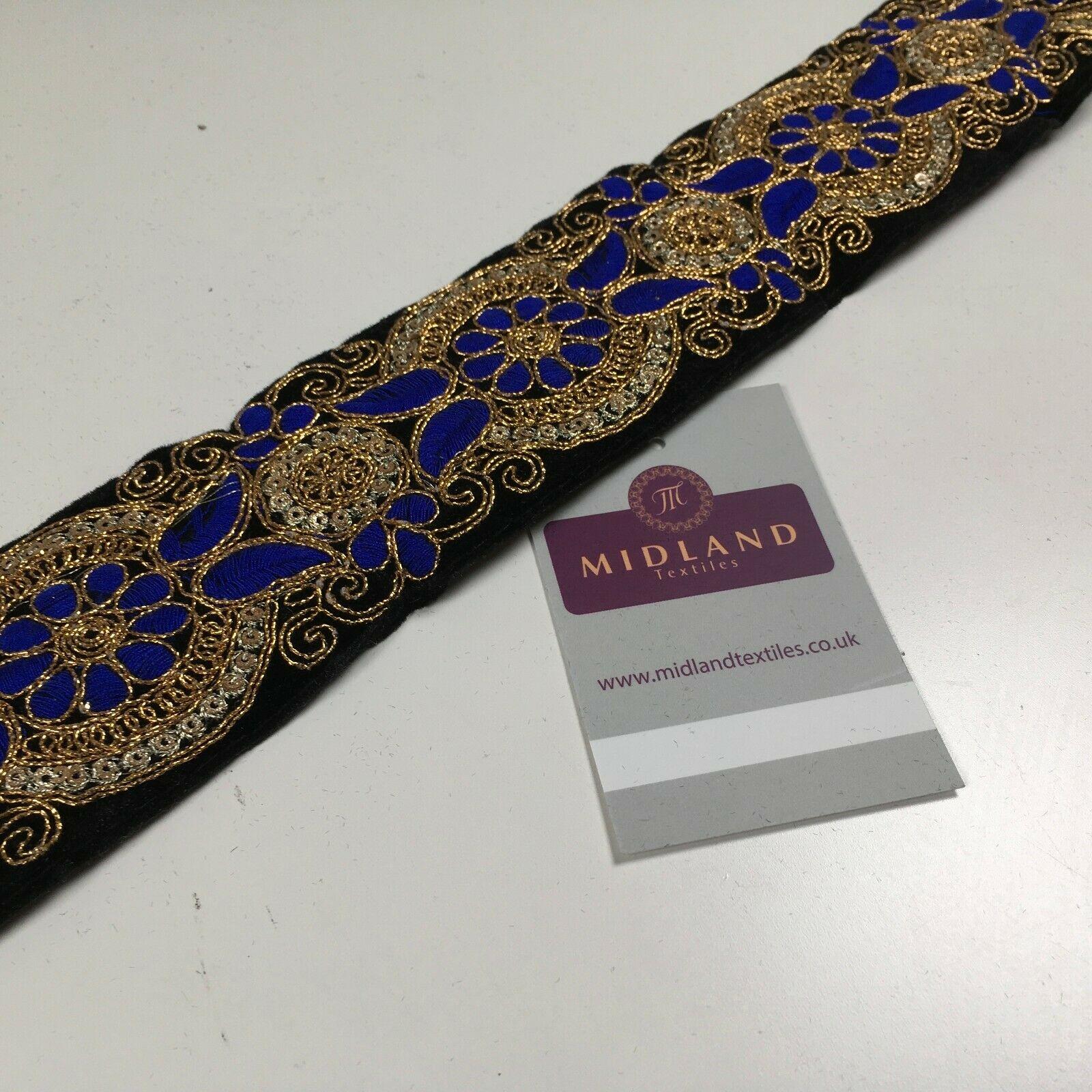 60mm Black embroidered Velvet border edging bridal saree M1341 - Image 6
