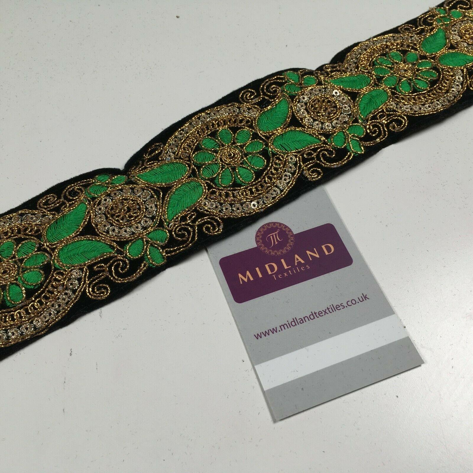 60mm Black embroidered Velvet border edging bridal saree M1341 - Image 9