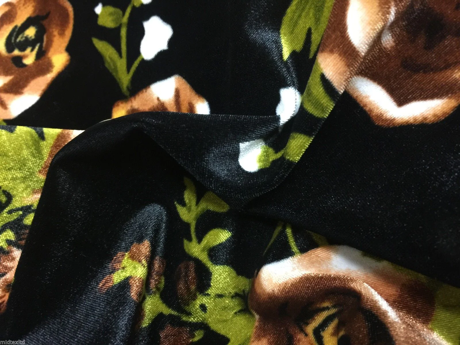 Black Floral Rose Print Spandex Velvet Four-Way Stretch 58" M16-2 - Image 3