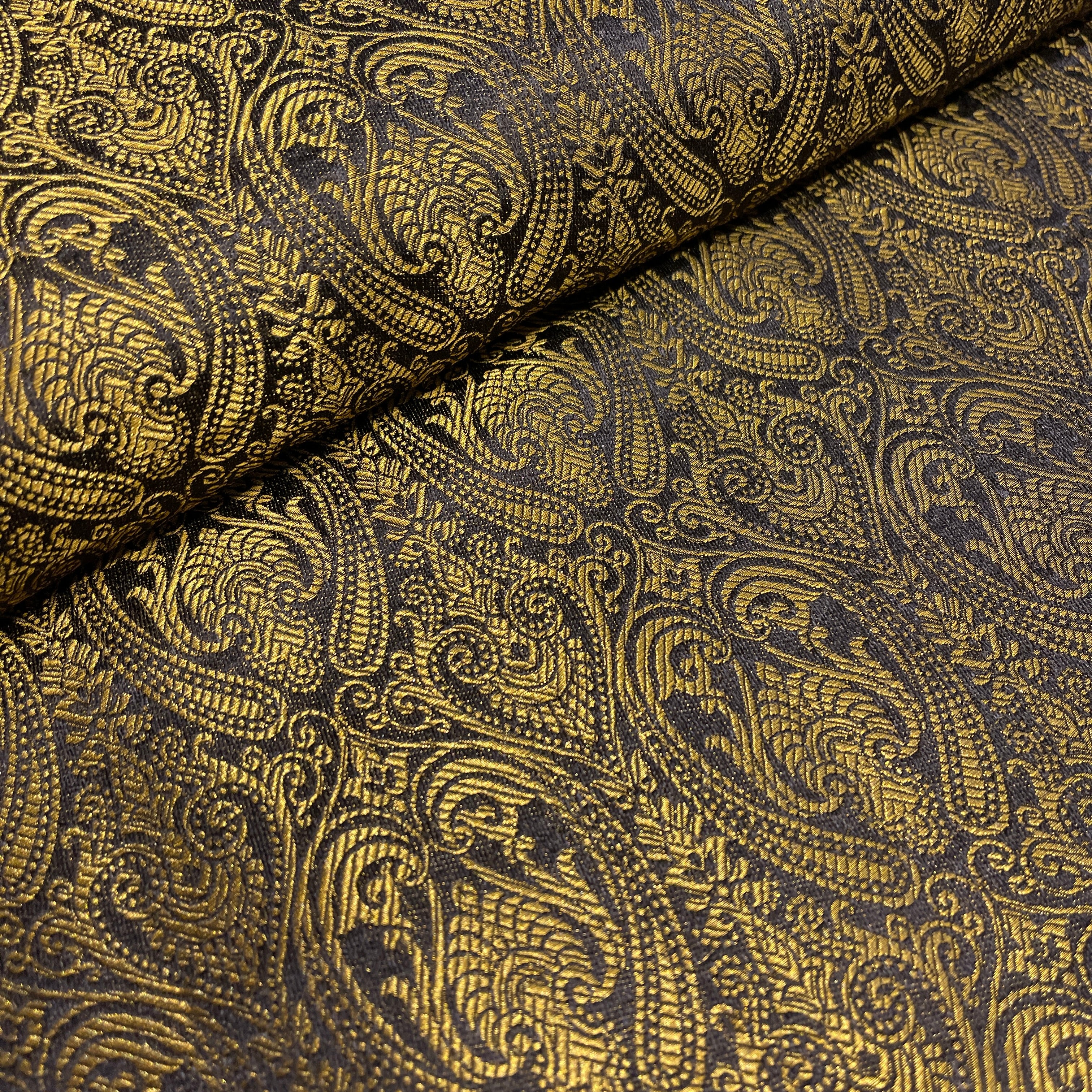 Black Indian Banarsi Brocade faux silk wedding waistcoat fabric 44" Wide M994 - Image 7