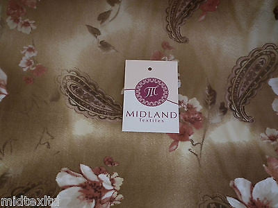 Brown Paisley Leaf Print With Pastel Flower Georgette Chiffon 58" Wide. M145-10 - Image 3