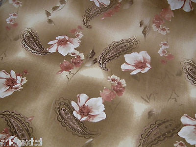 Brown Paisley Leaf Print With Pastel Flower Georgette Chiffon 58" Wide. M145-10 - Image 5