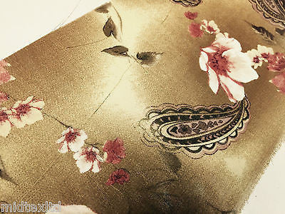 Brown Paisley Leaf Print With Pastel Flower Georgette Chiffon 58" Wide. M145-10 - Image 6