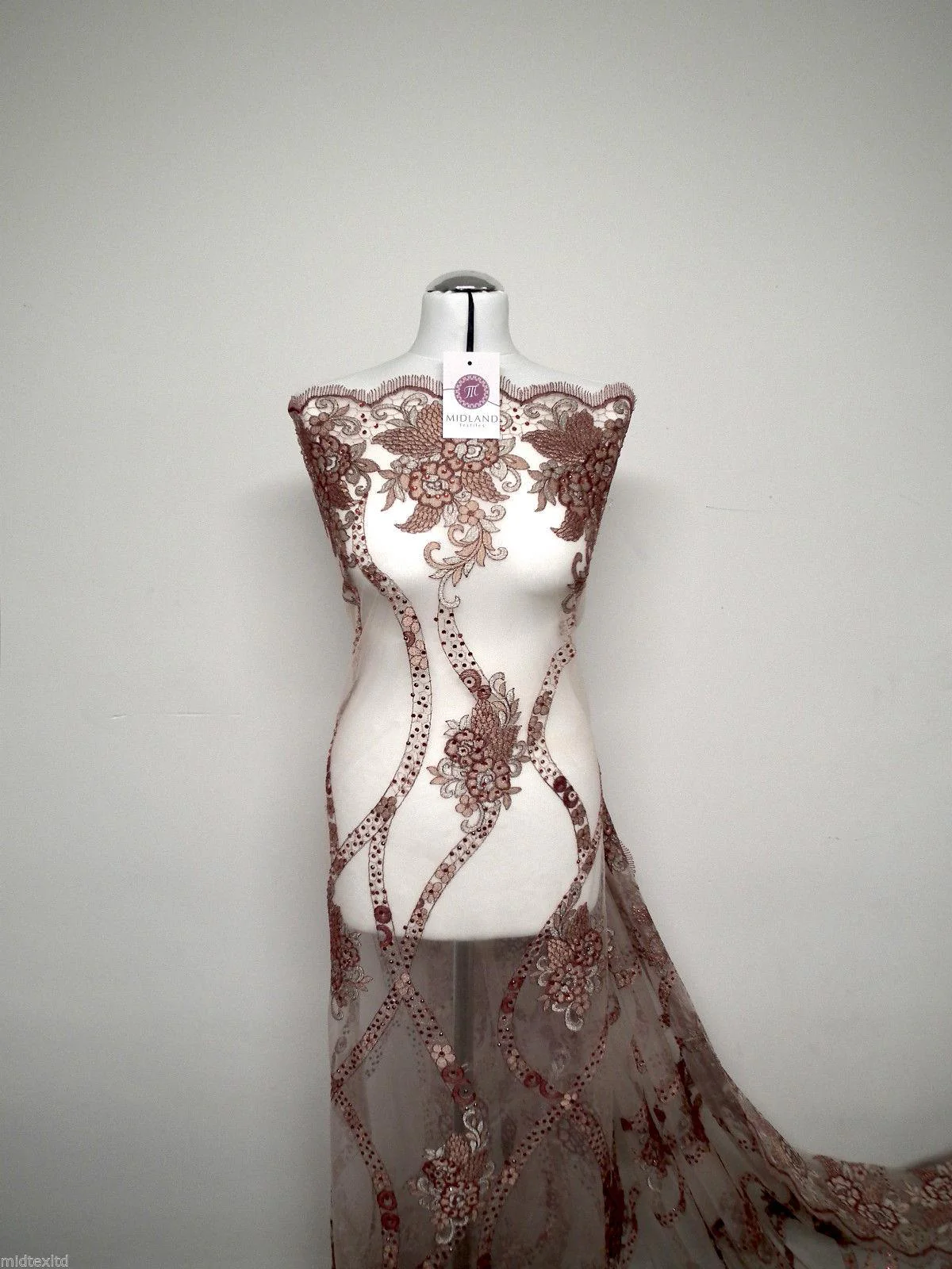 EMBROIDERY SCALLOPED FLORAL TULLE NET LACE BRIDAL DRESS FABRIC M231 - Image 19