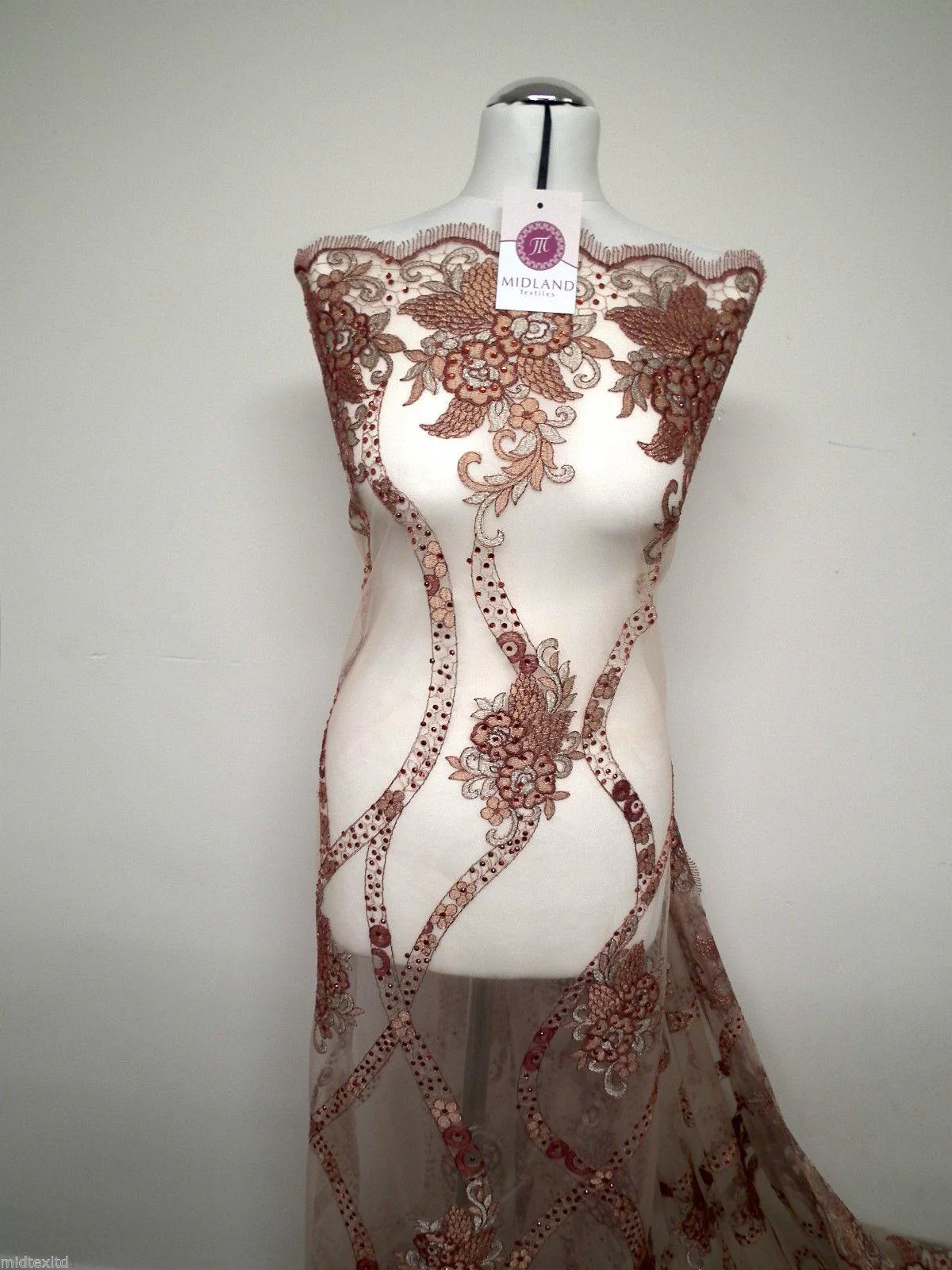 EMBROIDERY SCALLOPED FLORAL TULLE NET LACE BRIDAL DRESS FABRIC M231 - Image 23