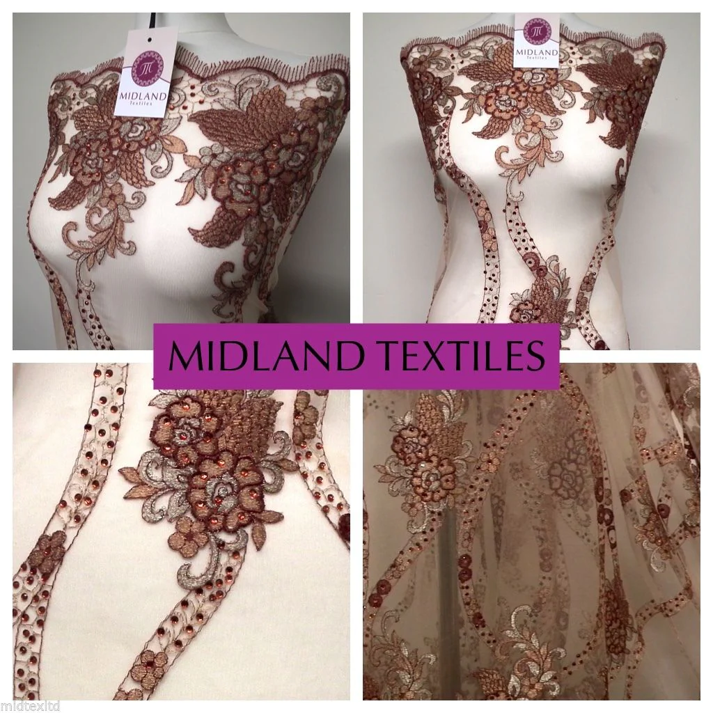 EMBROIDERY SCALLOPED FLORAL TULLE NET LACE BRIDAL DRESS FABRIC M231 - Image 34