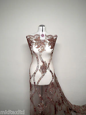 EMBROIDERY SCALLOPED FLORAL TULLE NET LACE BRIDAL DRESS FABRIC M231 - Image 48