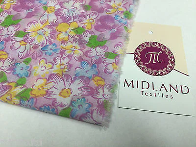 FLORAL POLYCOTTON PRINT FABRIC SMALL FLOWERS GREEN PINK BABY PINK PEACH M33 Mtex - Image 3