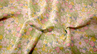 FLORAL POLYCOTTON PRINT FABRIC SMALL FLOWERS GREEN PINK BABY PINK PEACH M33 Mtex - Image 4