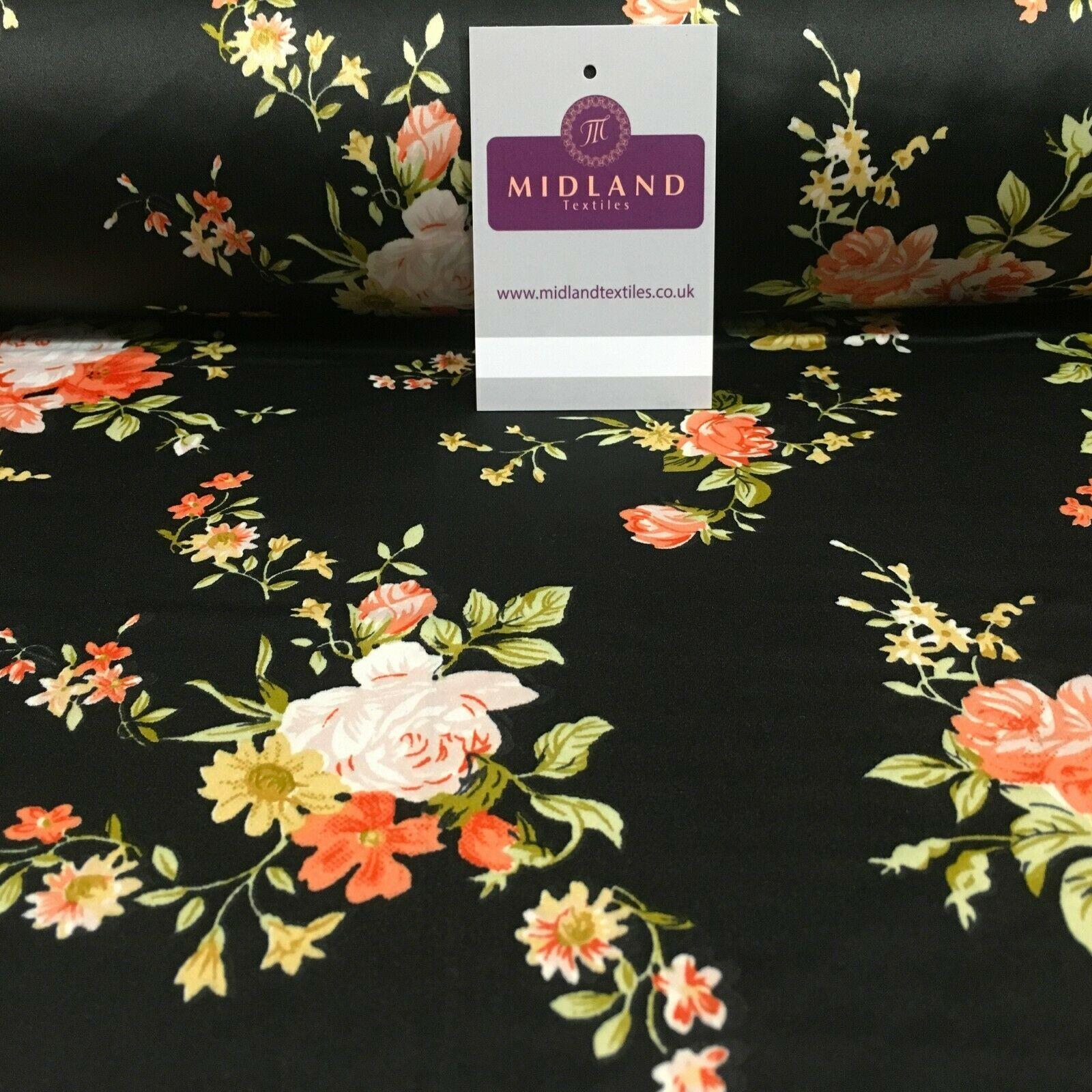 Floral Printed Matt Dull Satin Dress Fabric 147 cm Wide MA1172 Mtex - Image 13