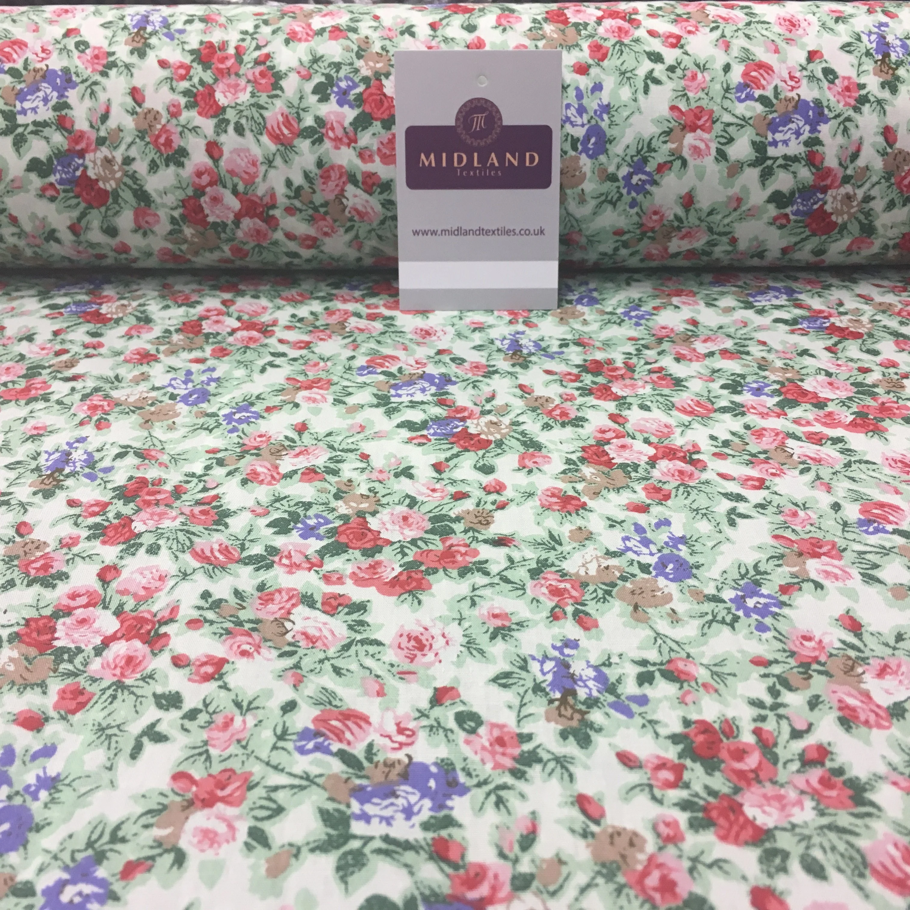 Floral Vintage Shabby Chic Printed 100% Cotton Fabric 58" MA910 Mtex Green 1 / Sample - Image 3