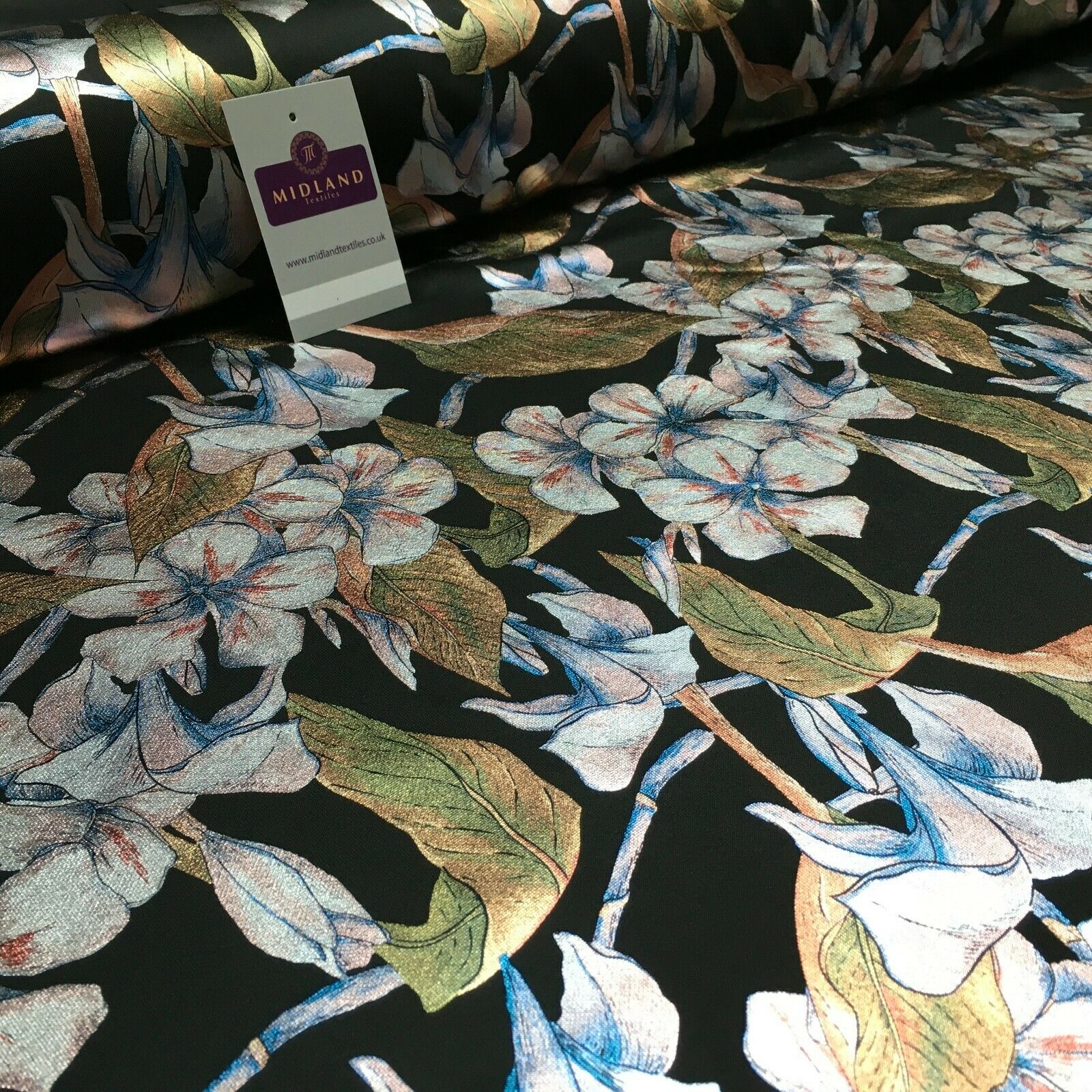 Foil Floral Printed Scuba Fabric 150cm MH1338 - Image 10