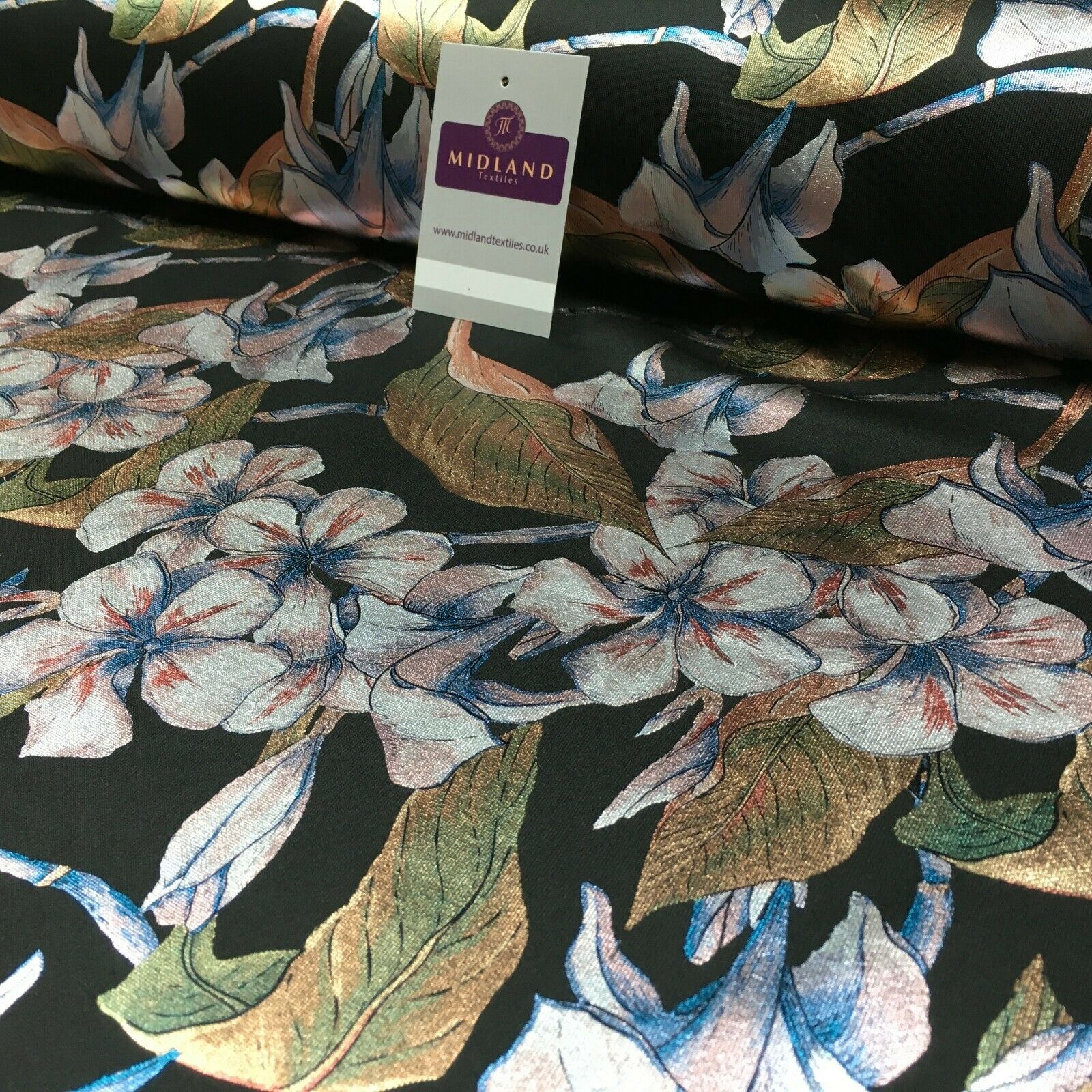 Foil Floral Printed Scuba Fabric 150cm MH1338 - Image 12