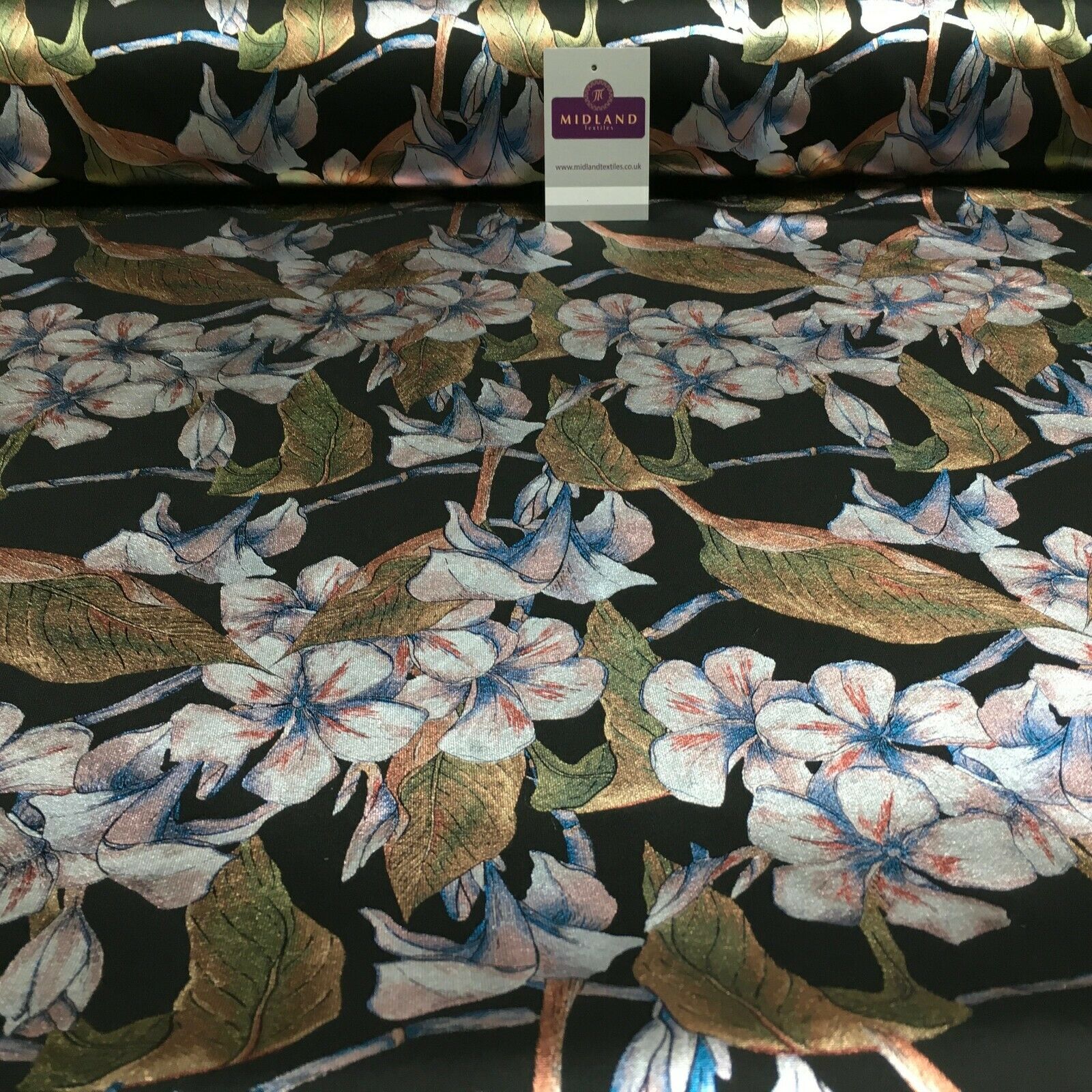 Foil Floral Printed Scuba Fabric 150cm MH1338 - Image 13