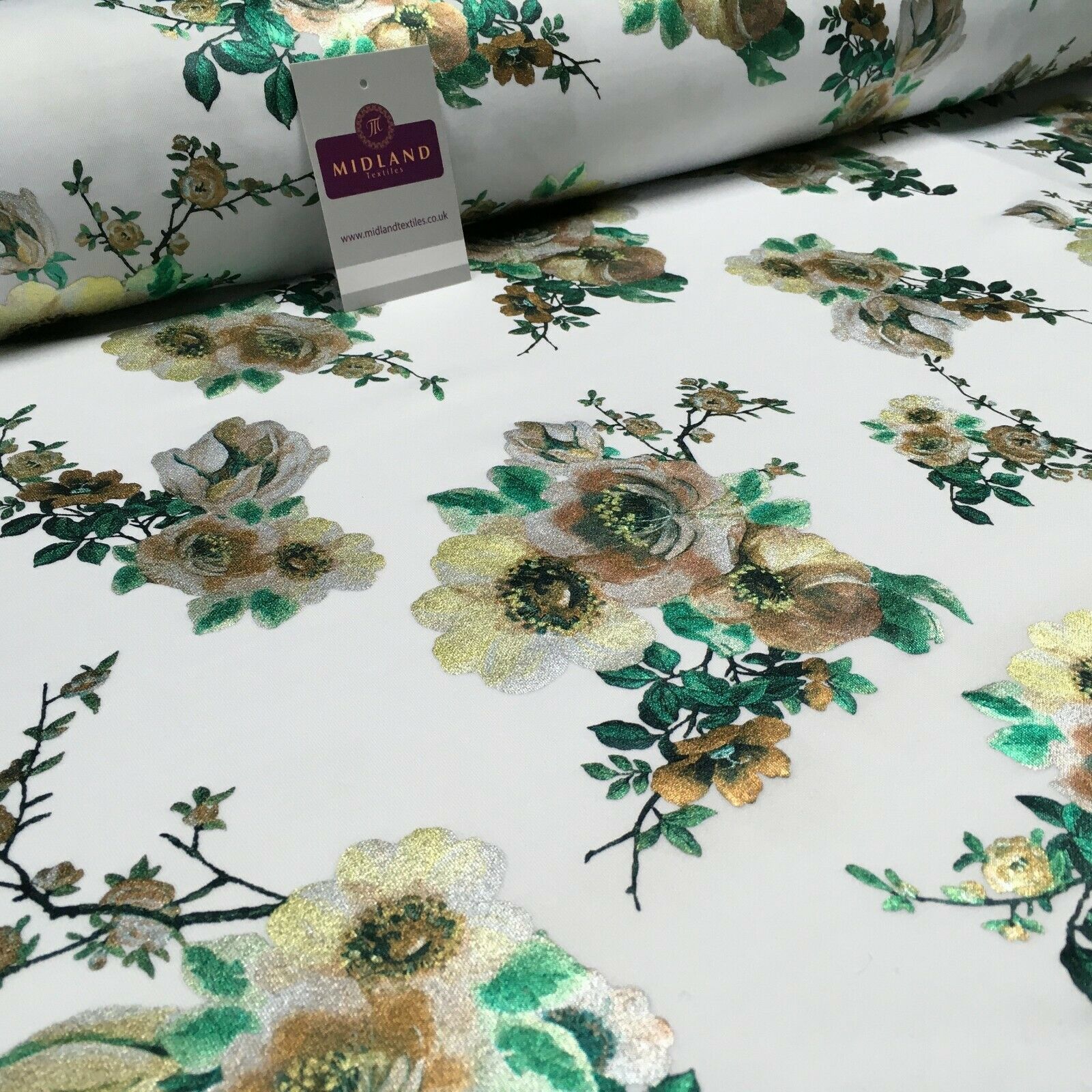 Foil Floral Printed Scuba Fabric 150cm MH1338 - Image 26