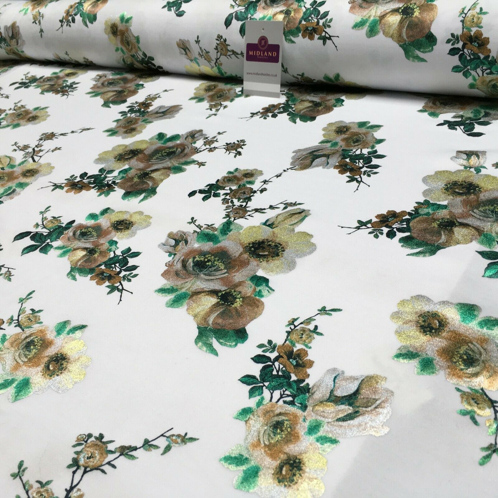 Foil Floral Printed Scuba Fabric 150cm MH1338 - Image 27