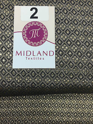 Gold & Black Geometric Diamond Tribal Aztec Banarsi Brocade 45" M376 - Image 4