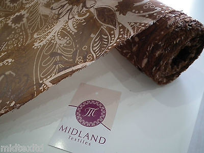 Golden Brown Earthy Flower and Leaf Print Fabric. 58" Georgette Chiffon M145-12 - Image 3