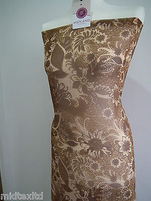 Golden Brown Earthy Flower and Leaf Print Fabric. 58" Georgette Chiffon M145-12 - Image 4