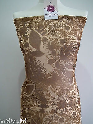 Golden Brown Earthy Flower and Leaf Print Fabric. 58" Georgette Chiffon M145-12 - Image 7