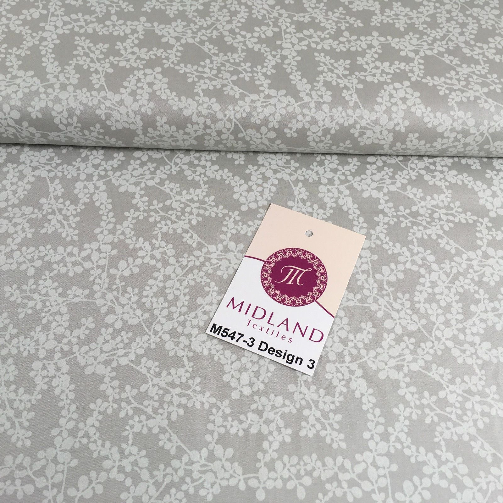 Grey And White Floral Printed 100% Cotton Poplin Craft Fabric 45" M547 - Image 12