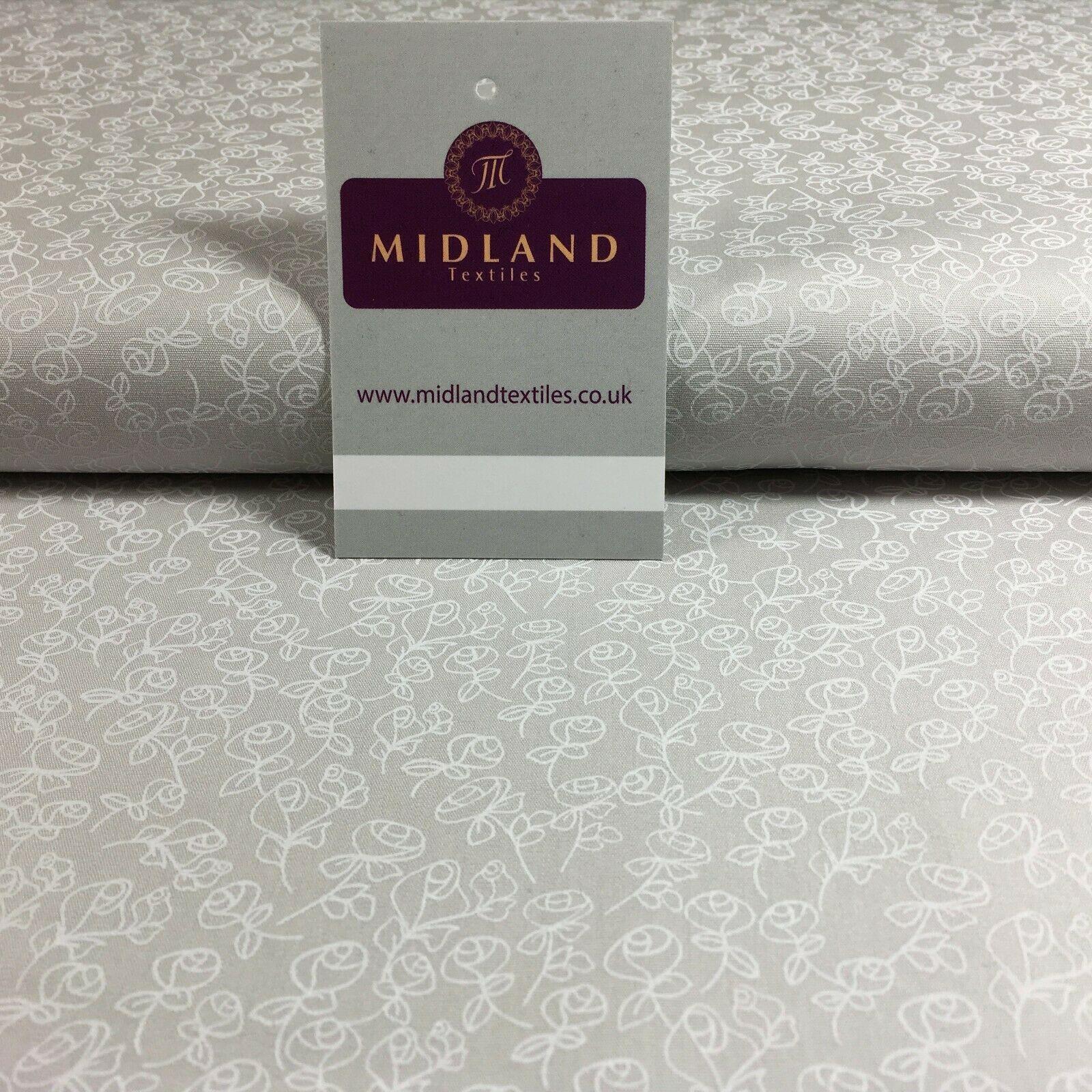 Grey And White Floral Printed 100% Cotton Poplin Craft Fabric 45" M547 - Image 19