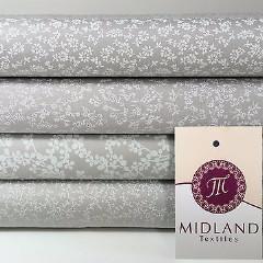 Grey And White Floral Printed 100% Cotton Poplin Craft Fabric 45" M547 - Image 24
