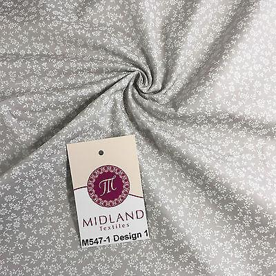Grey And White Floral Printed 100% Cotton Poplin Craft Fabric 45" M547 - Image 29