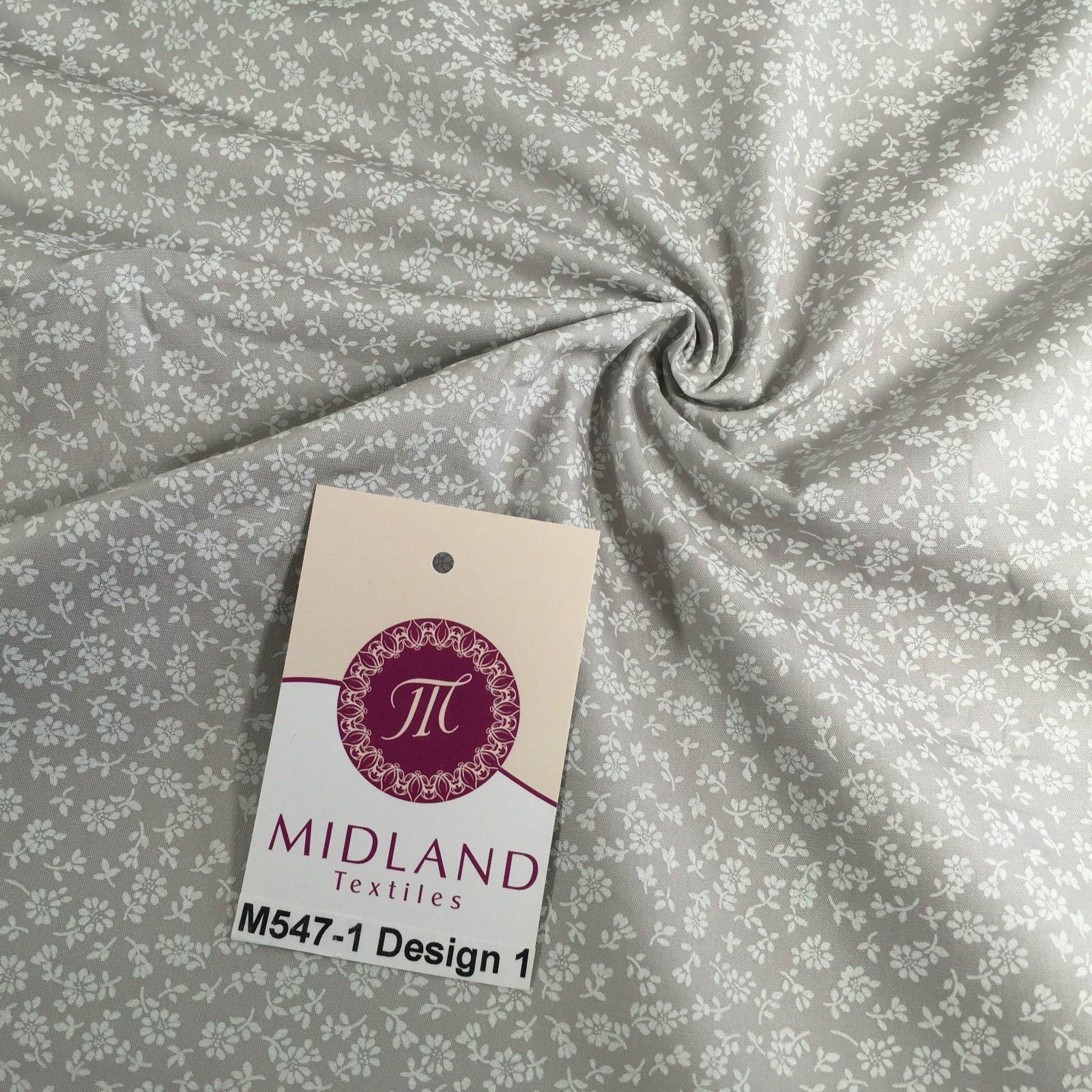 Grey And White Floral Printed 100% Cotton Poplin Craft Fabric 45" M547 - Image 4