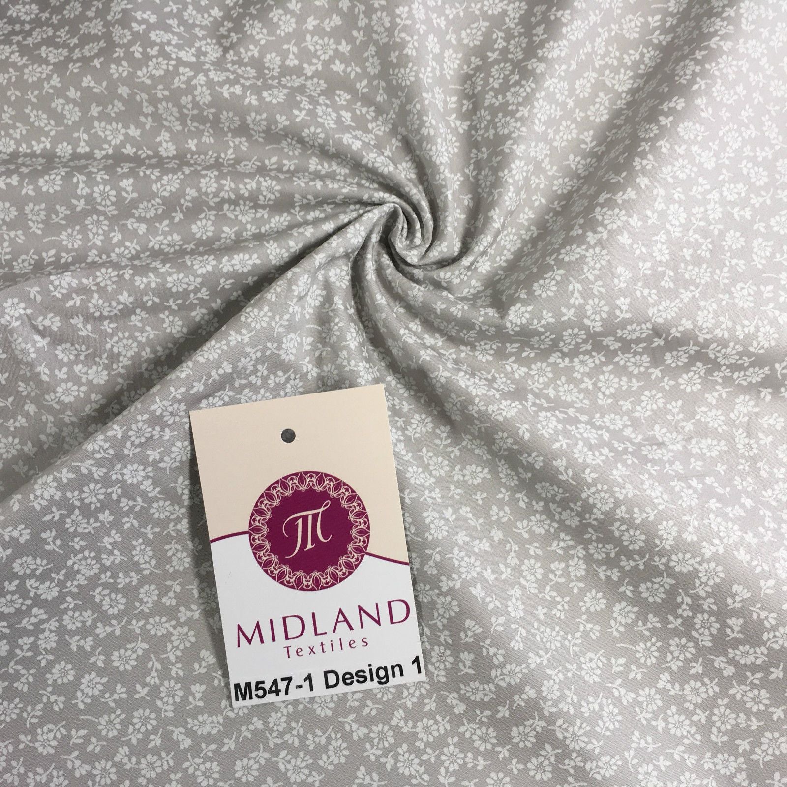 Grey And White Floral Printed 100% Cotton Poplin Craft Fabric 45" M547 - Image 5